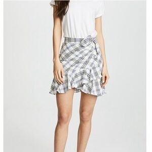 Veronica Beard Kaia Plaid Ruffle Button Side Tie Waist Detail Mini Skirt size 10